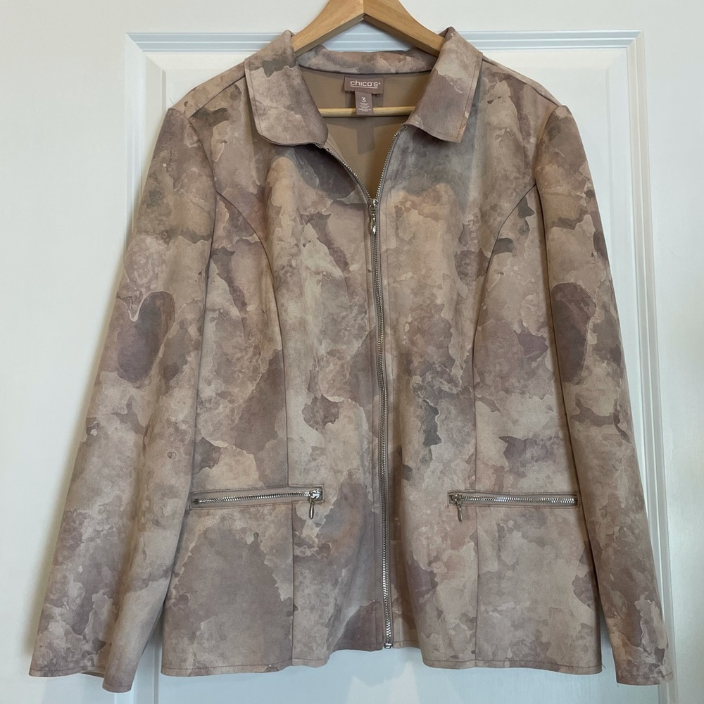 Chicos Suede Feel Zip Front Jacket